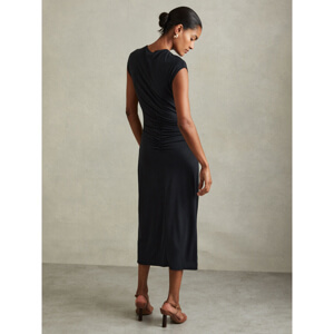 REISS LENARA Ruche Front Capped Sleeve Jersey Midi Dress